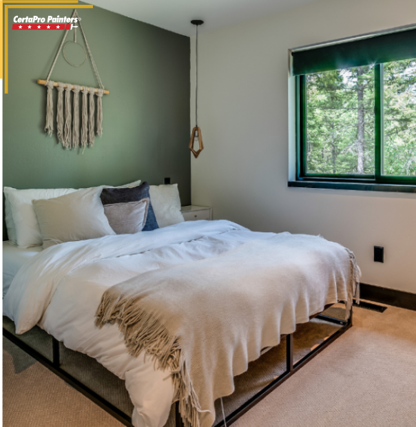 bedroom with green wall